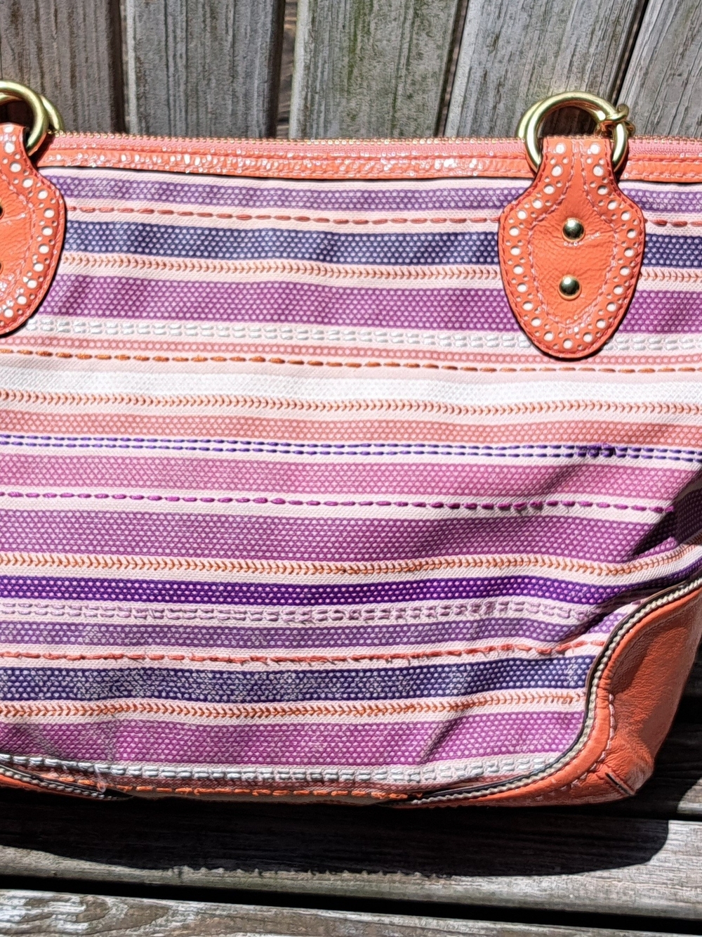 Coach Y2K Striped Pink, Orange & Purple Shoulder Bag with Gold Chain. - Picture 6 of 7